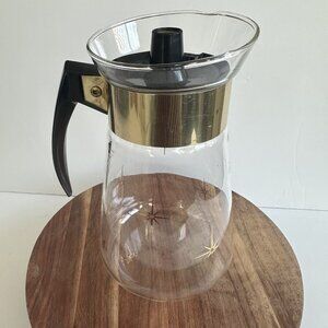 Vintage Corning Heat Proof Glass Coffee Carafe 6‎ Cup Gold Starburst Mid Century